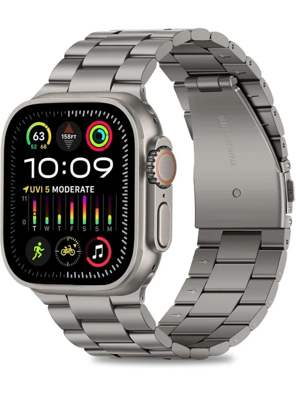 Stylish Stainless Steel Link Band for Apple Watch Ultra 49mm - Unisex Metal